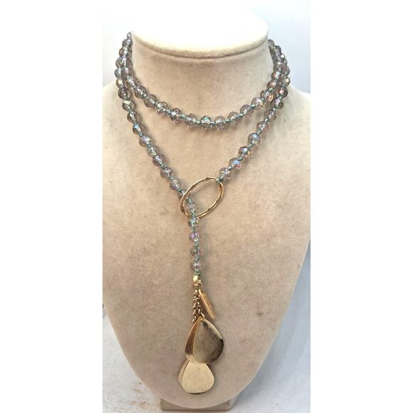 Plunder Gold-Tone Pendant Necklace With Iridescent Beads & Chain Tassel Drop - Picture 6 of 6